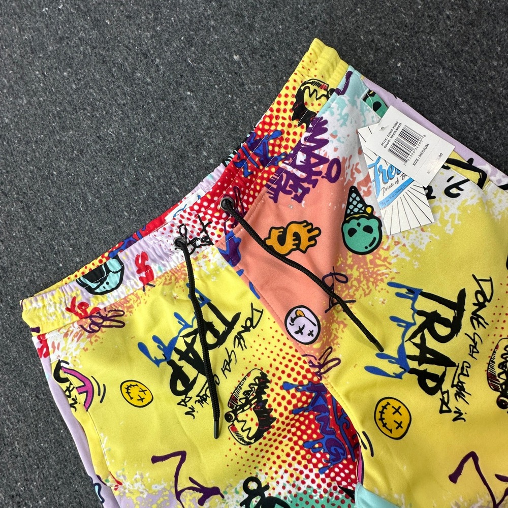 Fresh Prints of Bel-Air Shorts Men M White Multi Graffiti Pop Art D2307-Y3086